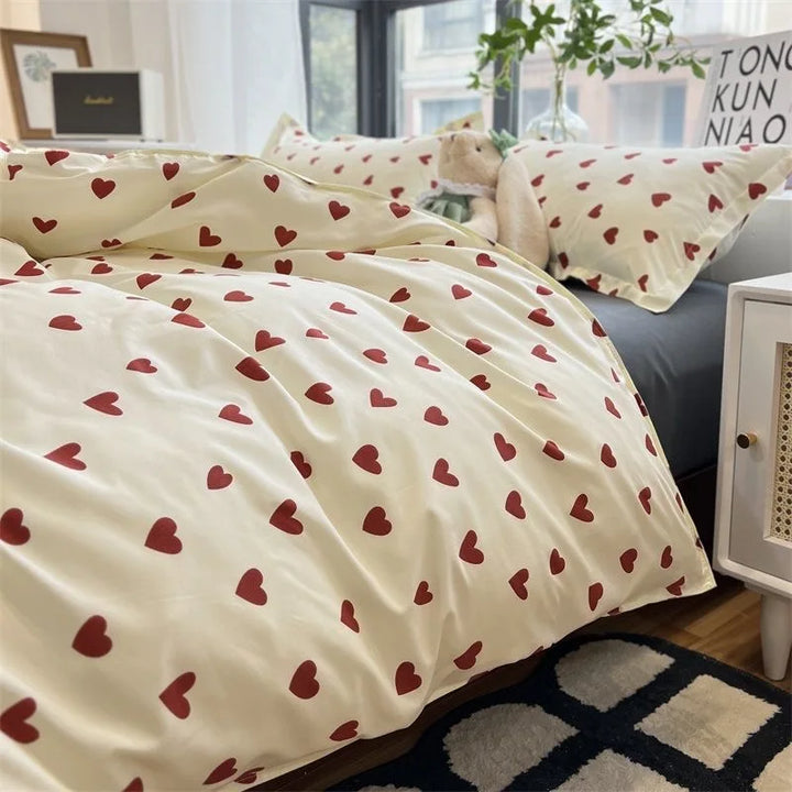 Skanto | CozyLove | Twin, Full & Queen Duvet Cover Set – Myk koreansk stil sengetøy med hjerte-design
