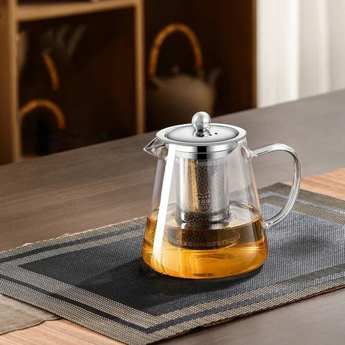 Skanto | 450ml-950ml Varmeresistent Glass Teapot – Rustfritt Stål Tefilter, Blomsterkjele for Kung Fu Te, Puer og Oolong Te