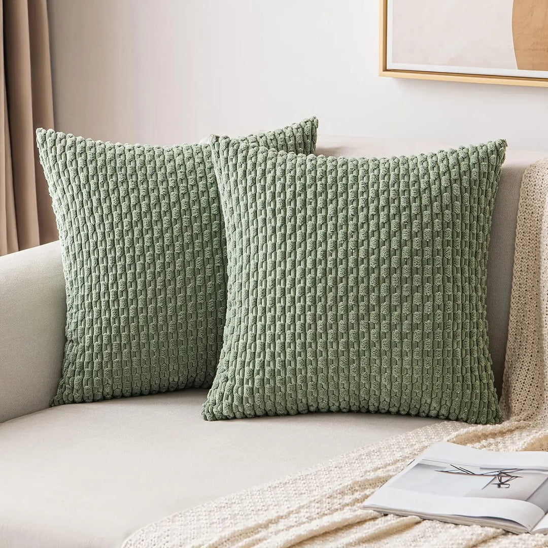 Skanto | Boho Ribbet Fløyelsputeomslag – Stilige Stripete Dekorative Putekasse for Sofa eller Seng