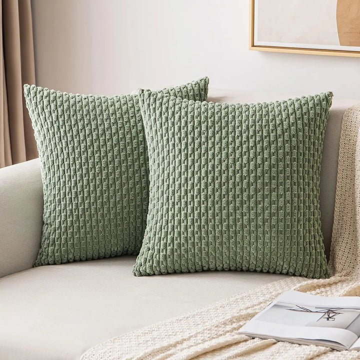 Skanto | Boho Ribbet Fløyelsputeomslag – Stilige Stripete Dekorative Putekasse for Sofa eller Seng