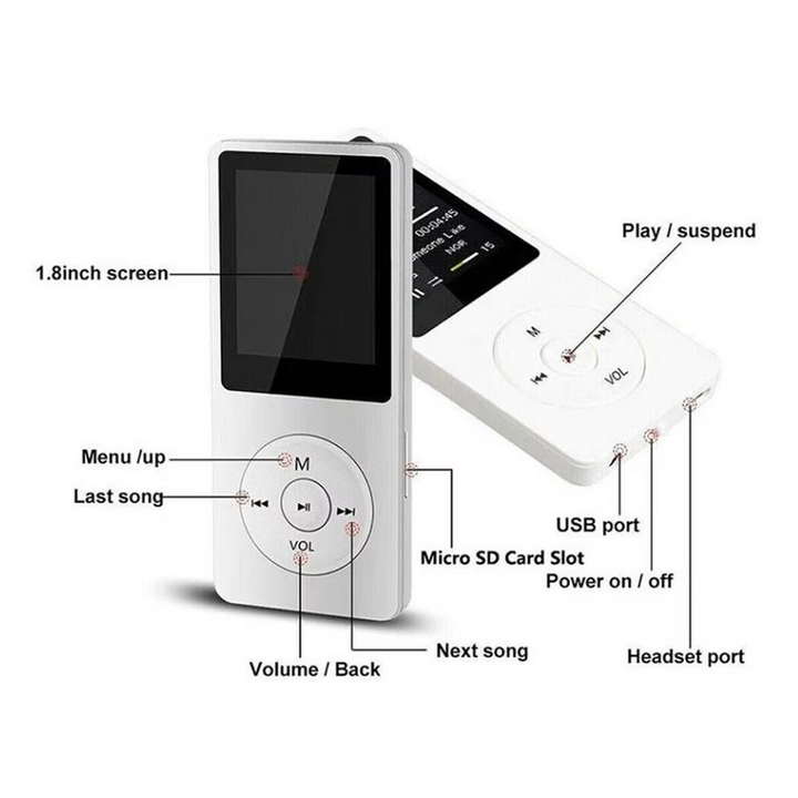 Skanto | Høyfidelitet Bærbar Bluetooth MP3/MP4-spiller med 1.8" skjerm og multifunksjonskapasitet
