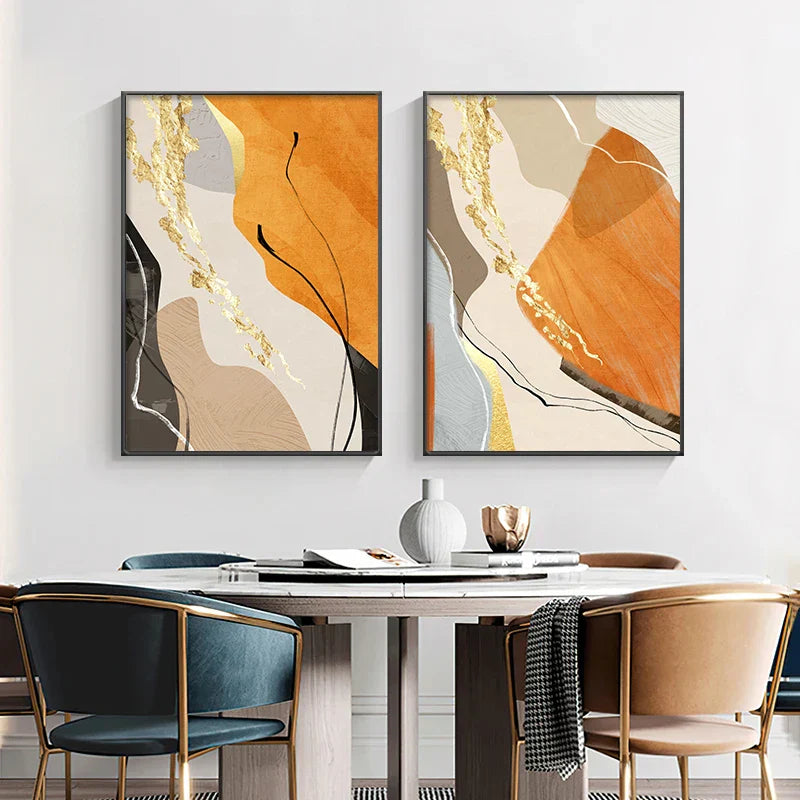 Jordfarger Nordisk Abstrakt Geomorfisk Veggkunst Fine Art Lerretstrykk Grønn Brun Beige Orange Bilder For Stue Spisestue Dekor | Skanto