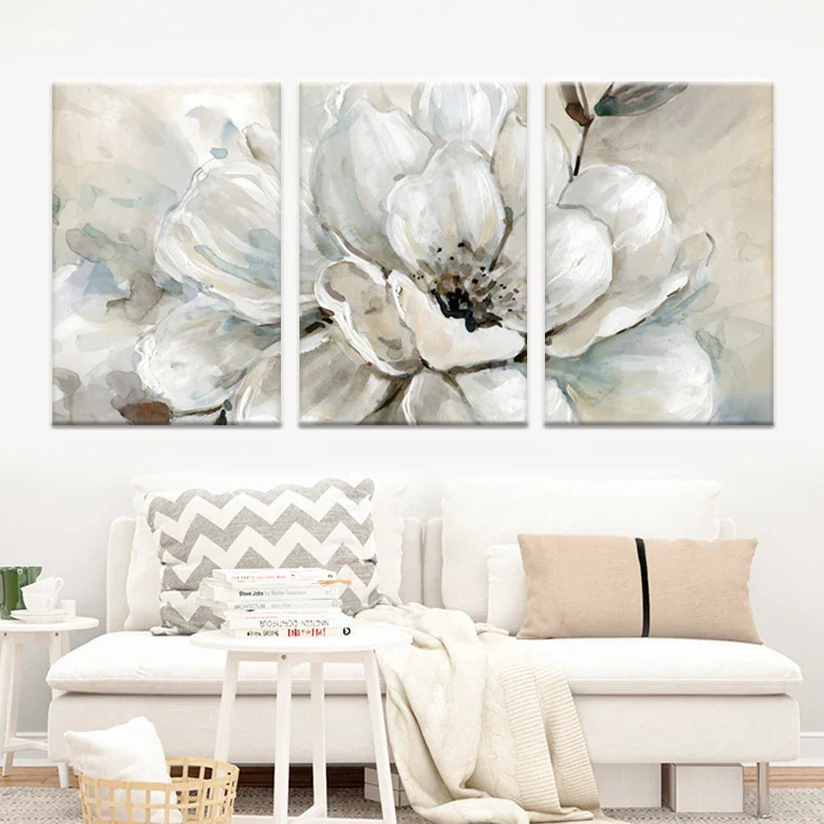 Stor Beige Hvit Blomster Veggkunst Fine Art Lerret Utskrifter Moderne Botaniske Bilder For Stue Spisestue Soverom Kunst Dekor | Skanto