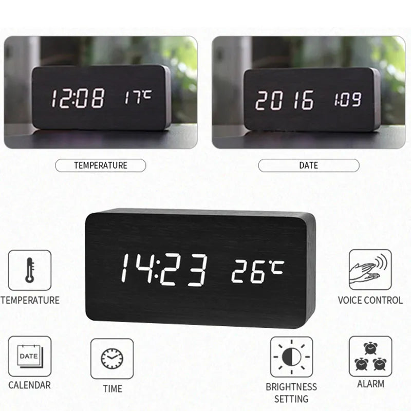 Skanto | Tre LED Digitalt Vekkerklokke: Stilig bord- og nattbordklokke med temperaturvisning