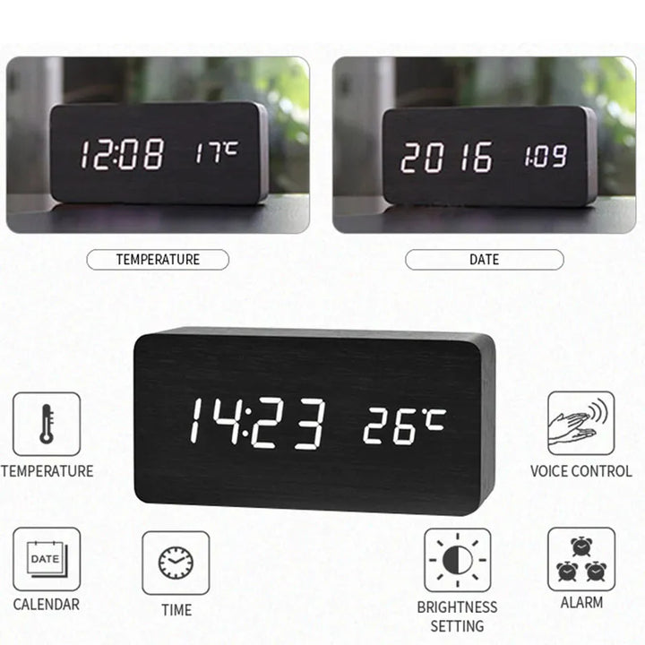 Skanto | Tre LED Digitalt Vekkerklokke: Stilig bord- og nattbordklokke med temperaturvisning