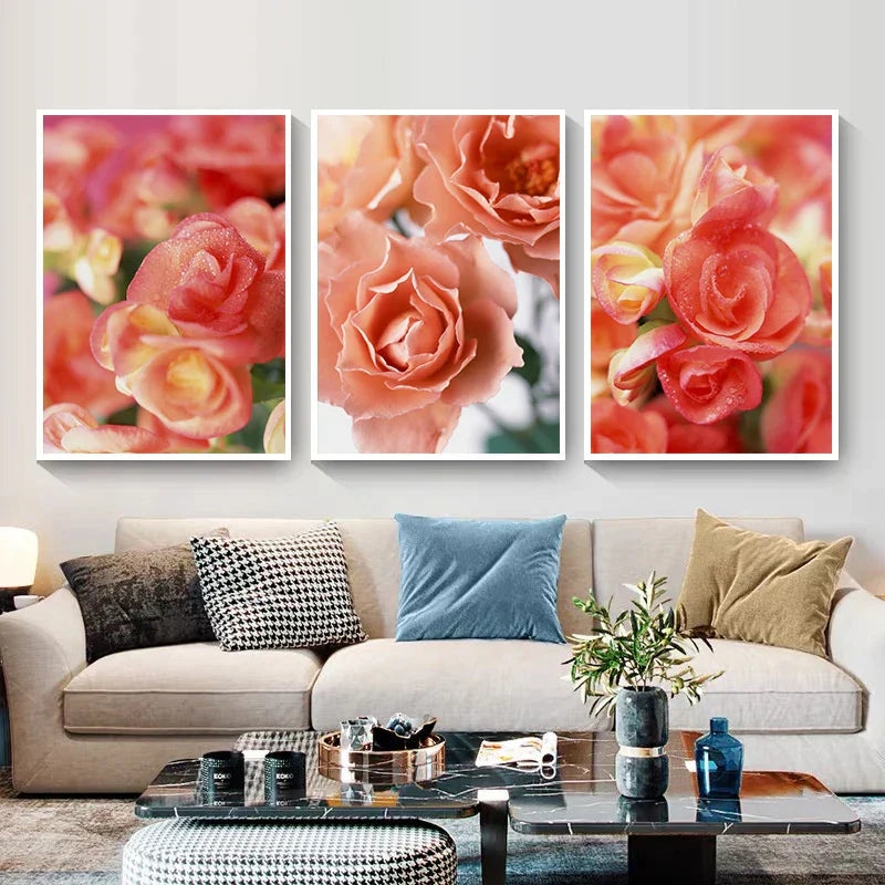 Rosa Røde Roser Blomster Veggkunst Fine Art Lerret Utskrifter Moderne Botaniske Plakater Bilder For Stue, Soverom Kunst Dekor | Skanto