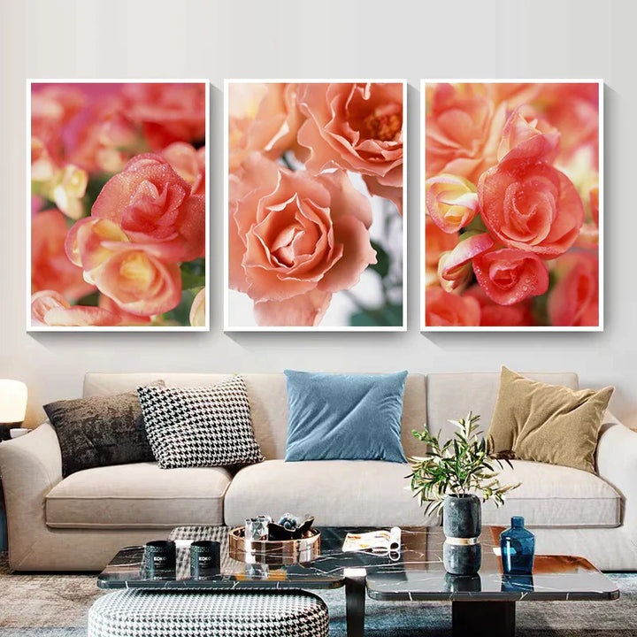 Rosa Røde Roser Blomster Veggkunst Fine Art Lerret Utskrifter Moderne Botaniske Plakater Bilder For Stue, Soverom Kunst Dekor | Skanto