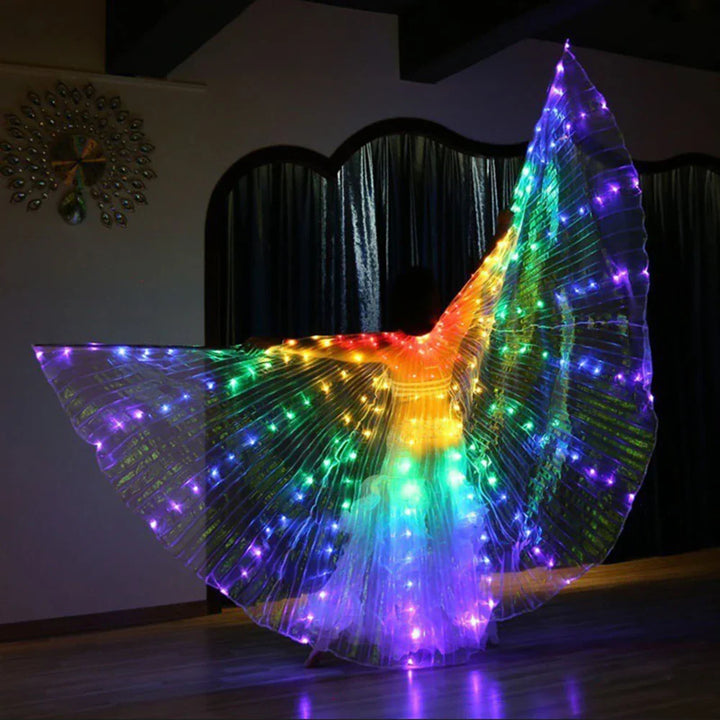 Skanto | LED Vinge Kostyme LumiWings | Lysende Fe-Cape | 140 cm / 110 cm | Med Teleskopstenger & Strømbryter | For Scene, Fest & Show