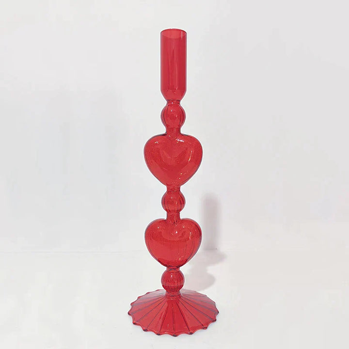 Skanto | Retro Taper Lysestake Rød Hjerteformet Glass Lysestake Bryllup Borddekorasjon Hjem Fest Glass Vase Dekor