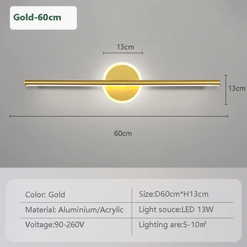 Skanto | LED Vegglampe LineaLux | Svart & Gull | 40/60/80 cm | Varm, Kald & Tre-Farge Lys | Moderne Speil & Veggbelysning