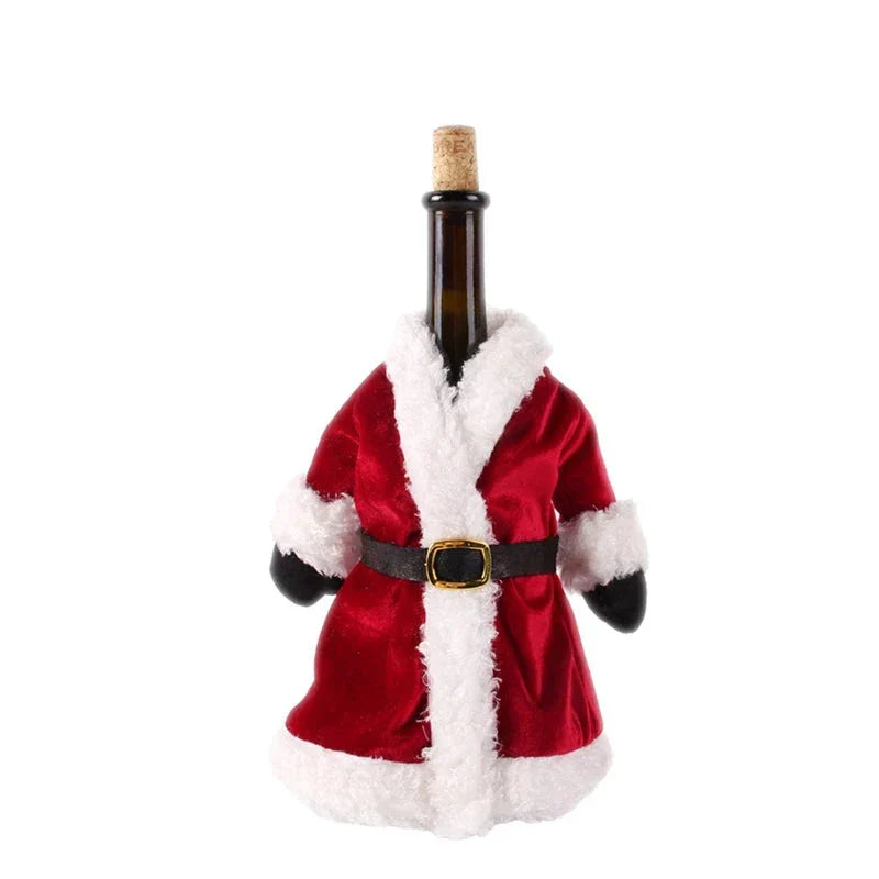 Juleflaskehette med pelskrage – festlig hette for vinflasker, nisse dekorasjon til jul, perfekt som gaveinnpakning | Skanto