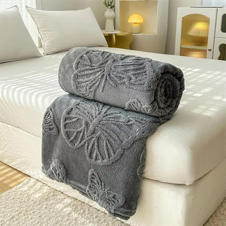 Dobbeltsidig avkjølende teppe med pustende kald effekt og 3D sommerfugl jacquard-design | Skanto