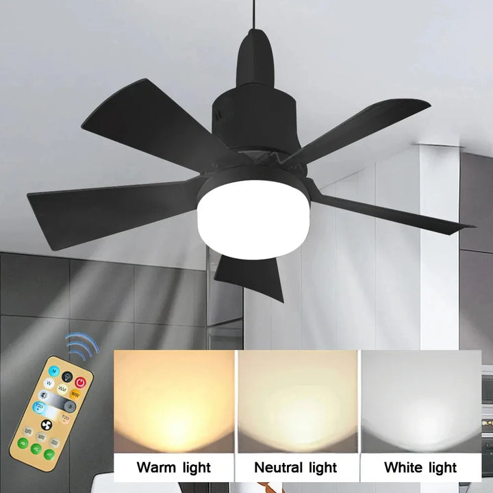 30W E27 Takvifte Lys med Fjernkontroll - LED Dimming Funksjon, Intelligent Stille Vifte for Soverom & Stue | Skanto