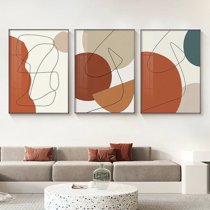 Moderne abstrakte jordnære toner geometrisk veggkunst fine kunst lerretstrykk bilder for stue spisestue moderne hjemmeinnredning | Skanto