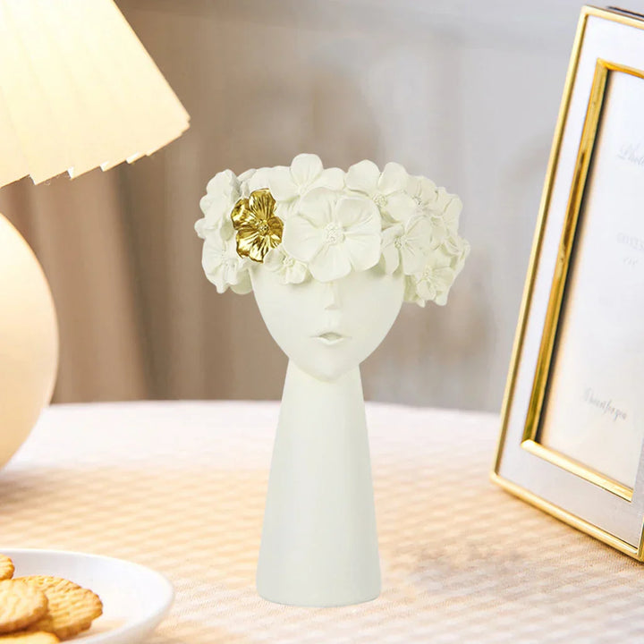 Skanto | Nordisk Jente Hode Blomst Harpiks Vase Statue Blomst Blomster Vaser for Kontor Skrivbord Tørkede Blomster Ornamenter Dekor Beholder