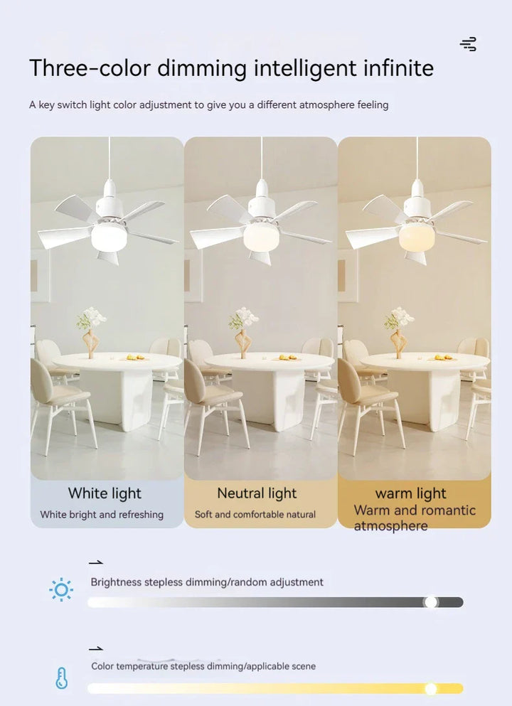 30W E27 Takvifte Lys med Fjernkontroll - LED Dimming Funksjon, Intelligent Stille Vifte for Soverom & Stue | Skanto