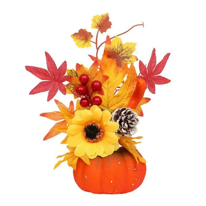 Skanto | Høstmagi | Dekorativ gresskar med kunstige blomster | 25–30 cm | Høst- og Halloween-dekor