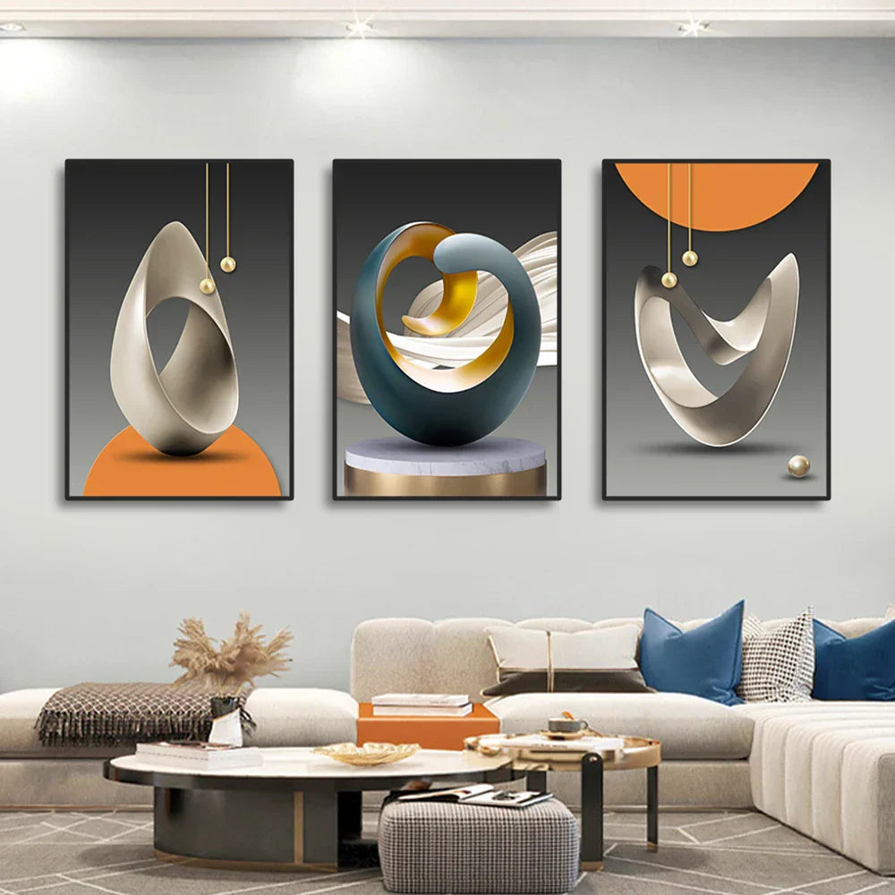 Sett med 3Pcs Moderne Estetikk Abstrakt Stilleben Veggkunst Fine Art Lerret Utskrifter Bilder For Luksus Loft Leilighet Stue Spisestue Kunst Dekor | Skanto