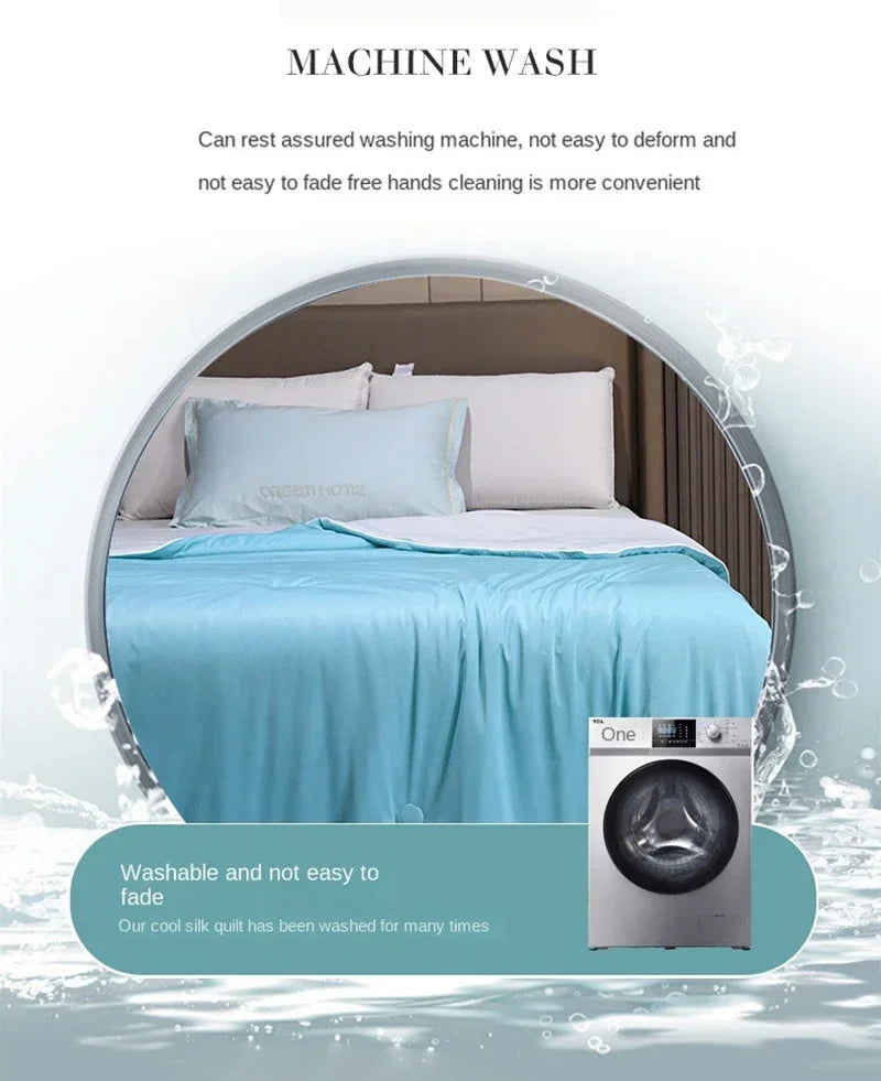 Air Condition Sommer Komforter — Ren Farge Is Silke Kjøleteppe, Lett & Glatt Twin/King Størrelse Quilt | Skanto