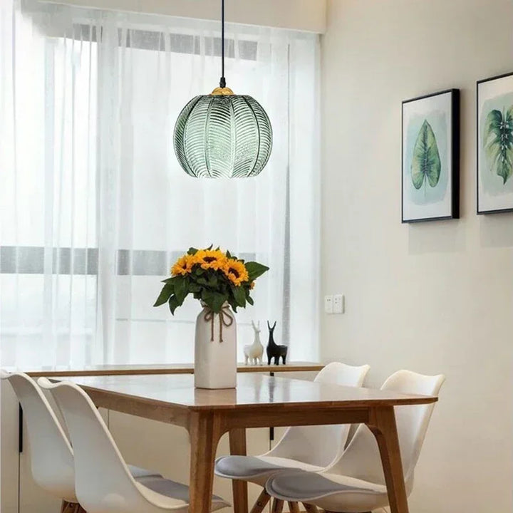 Skanto | Skandinavisk Glass Pendellampe med Grønne Bladmønster