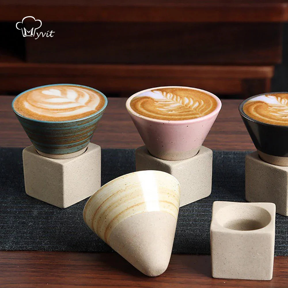 Skanto | Japansk kaffekopp med fat, 1 stk, retro keramisk tekopp, krus, latte, espresso, pull0, blomster cappuccino, ny keramikkopp, 100 ml/3,5 oz
