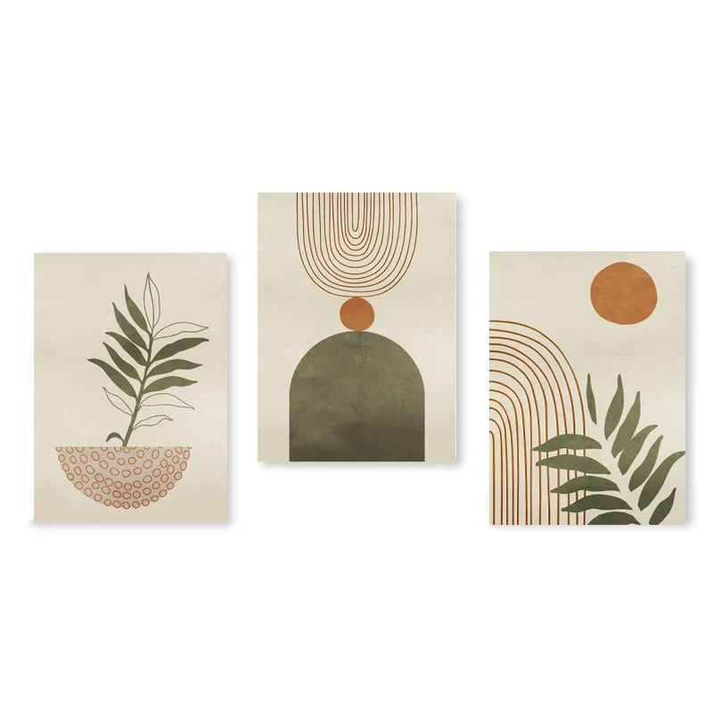 Sett med 3 stk Moderne Abstrakt Bohemsk Minimalistisk Geometrisk Veggkunst Fine Art Lerret Utskrifter Plakater Bilder For Stue Dekor | Skanto