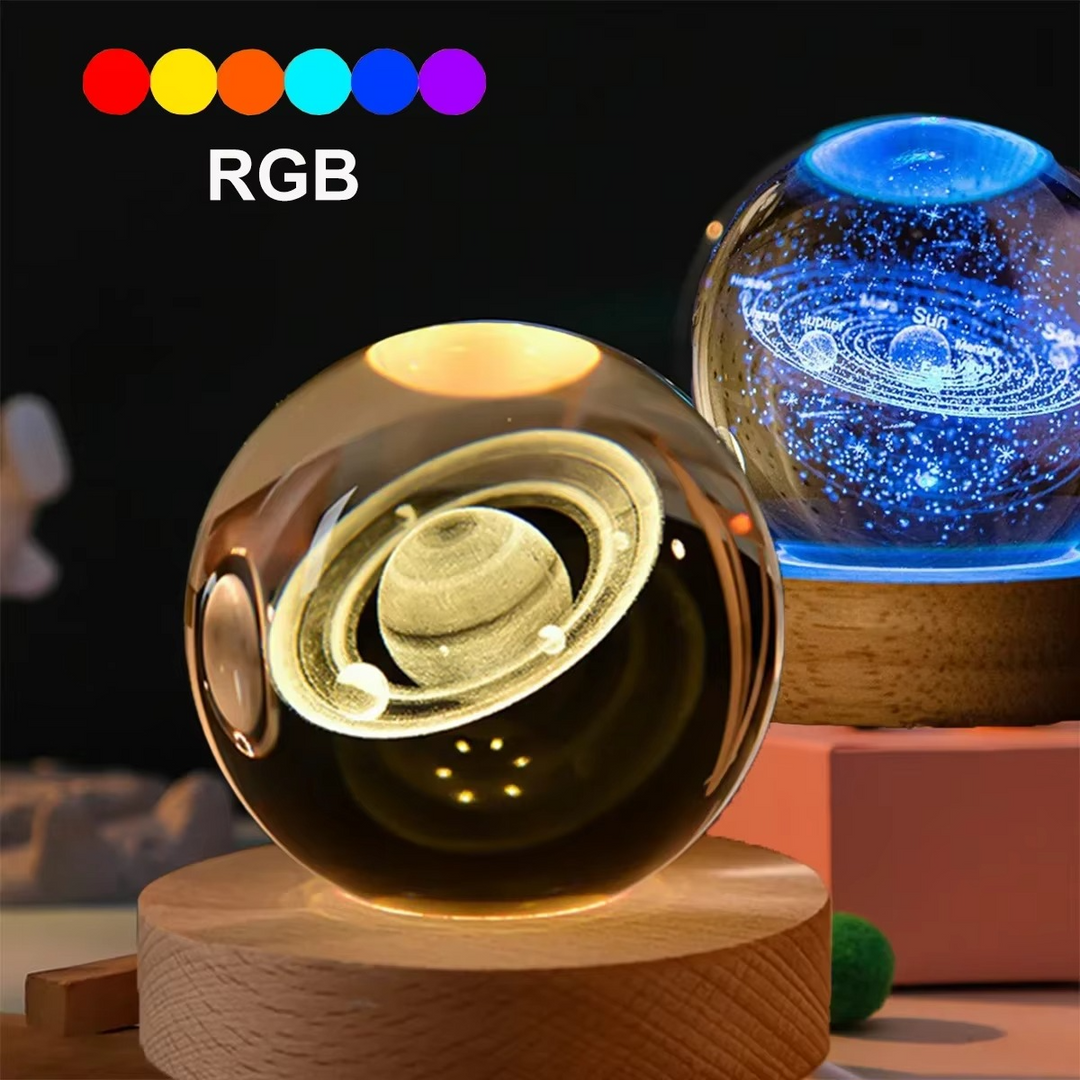 Skanto | 2.36 in RGB Krystallkule Nattlys med Melkeveien og Månen - Kosmos-inspirert Sengeborddekorasjon