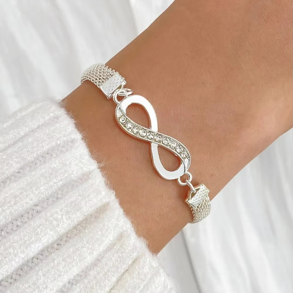 Skanto | Elegant Rhinestone Heart & Infinite Bracelet Set for Women - 3 Pieces