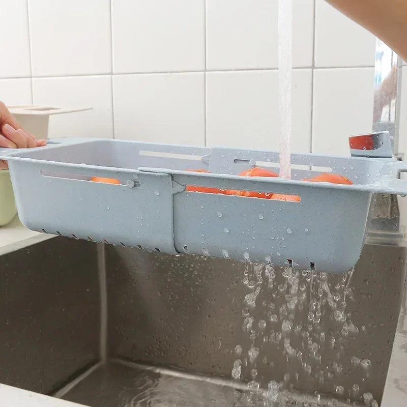FlexDrain Dreneringskurv Kjøkken – Justerbar Kokedusjorganisator | Automatisk Drenering & Frukt Grønnsakstørrer | Plassbesparende Kjøkken Tilbehør | Skanto