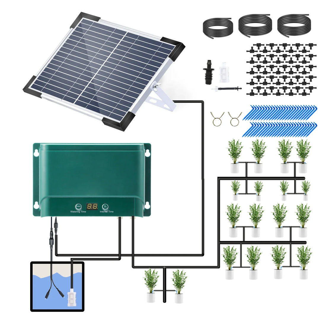 Skanto | Solnedbørs irrigasjonssystem sett Automatisk vanning med 30 moduser og 7 timere – AquaFlow