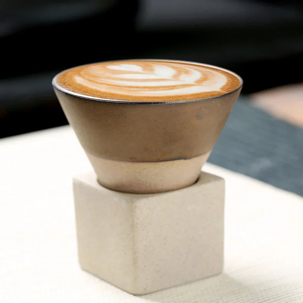 Skanto | Japansk kaffekopp med fat, 1 stk, retro keramisk tekopp, krus, latte, espresso, pull0, blomster cappuccino, ny keramikkopp, 100 ml/3,5 oz