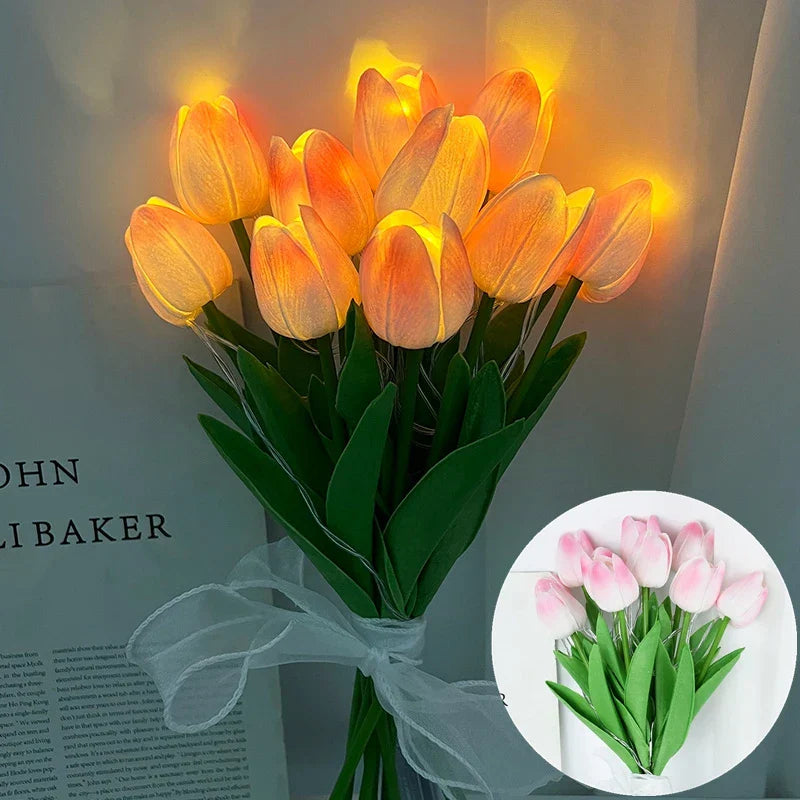 Skanto | LED-lampe med kunstig tulipanbukett perfekt for gaver eller som bryllupsfest hjemmeinnredning