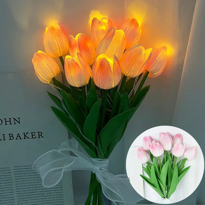 Skanto | LED-lampe med kunstig tulipanbukett perfekt for gaver eller som bryllupsfest hjemmeinnredning