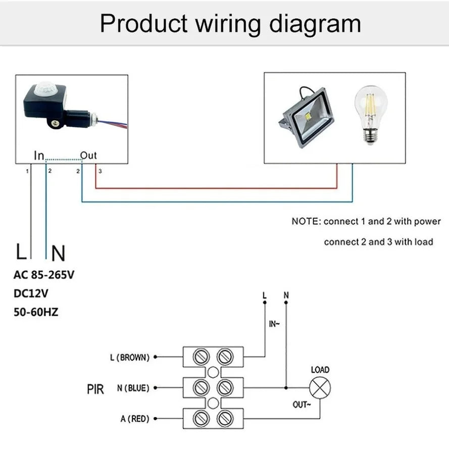 Skanto | Bevegelsessensor LumaGuard PIR | IP65 Vanntett | 85–265V | Justerbar LED-bryter og skumringssensor
