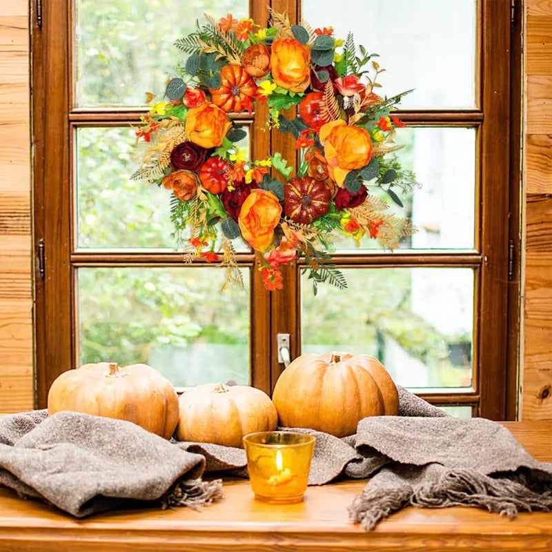 Skanto | Autumna Charm Høsthjerte | Grønn & Rattan | 40 cm | Håndlaget Dekorasjon for Høst & Thanksgiving