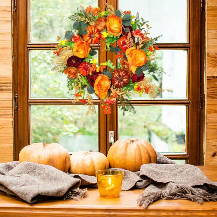 Skanto | Autumna Charm Høsthjerte | Grønn & Rattan | 40 cm | Håndlaget Dekorasjon for Høst & Thanksgiving