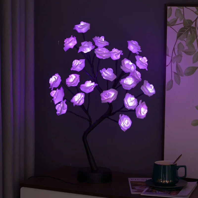 Skanto | RGB Rose Flower Tree Lights 24LED USB Batteri Bordlampe Fairy Natt Lys Hjem Fest Jul Bryllup Soveroms Dekorasjon Gave