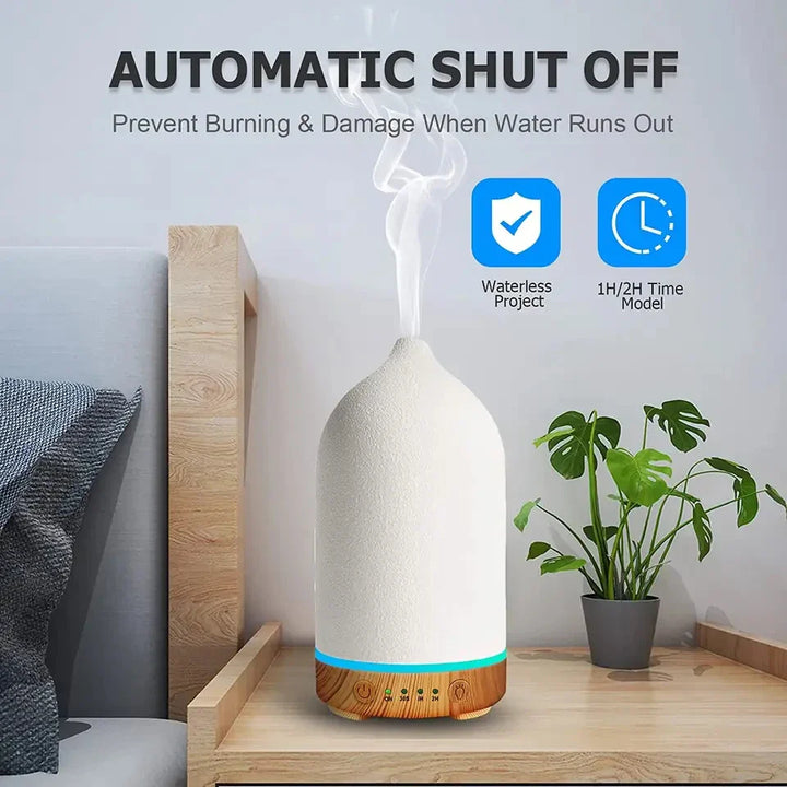 Skanto | Aromisca Keramisk Aroma Diffuser | 100 ml Ultralyd Luftfukter | 7 LED Farger & Timer | Håndlaget Design | EU Støpsel