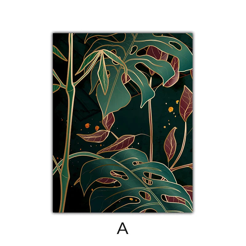 Moderne Abstrakt Tropisk Botanikk Veggkunst Fine Art Lærred Utskrifter Røde Grønne Palm Blader Plakater Bilder For Stue Hotell Rom Decor | Skanto