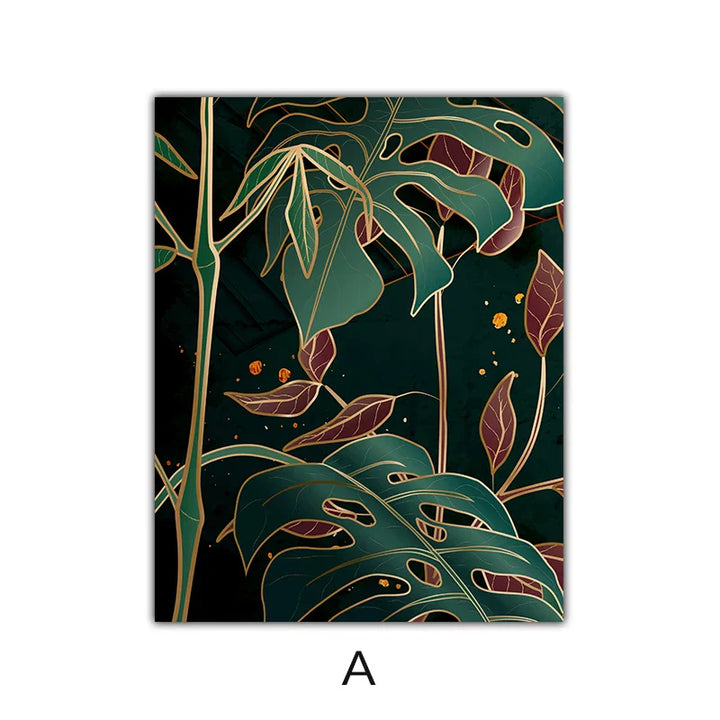Moderne Abstrakt Tropisk Botanikk Veggkunst Fine Art Lærred Utskrifter Røde Grønne Palm Blader Plakater Bilder For Stue Hotell Rom Decor | Skanto
