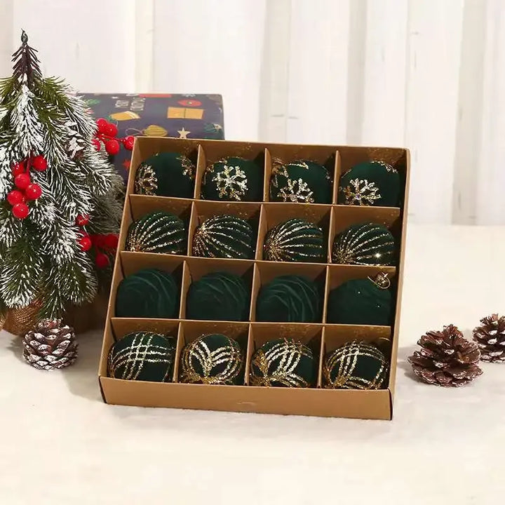 Flocking Christmas Tree Ornaments - Burgundy and Dark Green Baubles for Holiday Party Decor, Pink Christmas Ball Pendant 16PCS 6cm (2.3 inches)