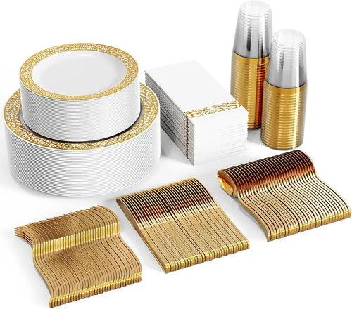 Skanto | 350stk Engangs Gull Blonde Servise Sett for 50 Gjester