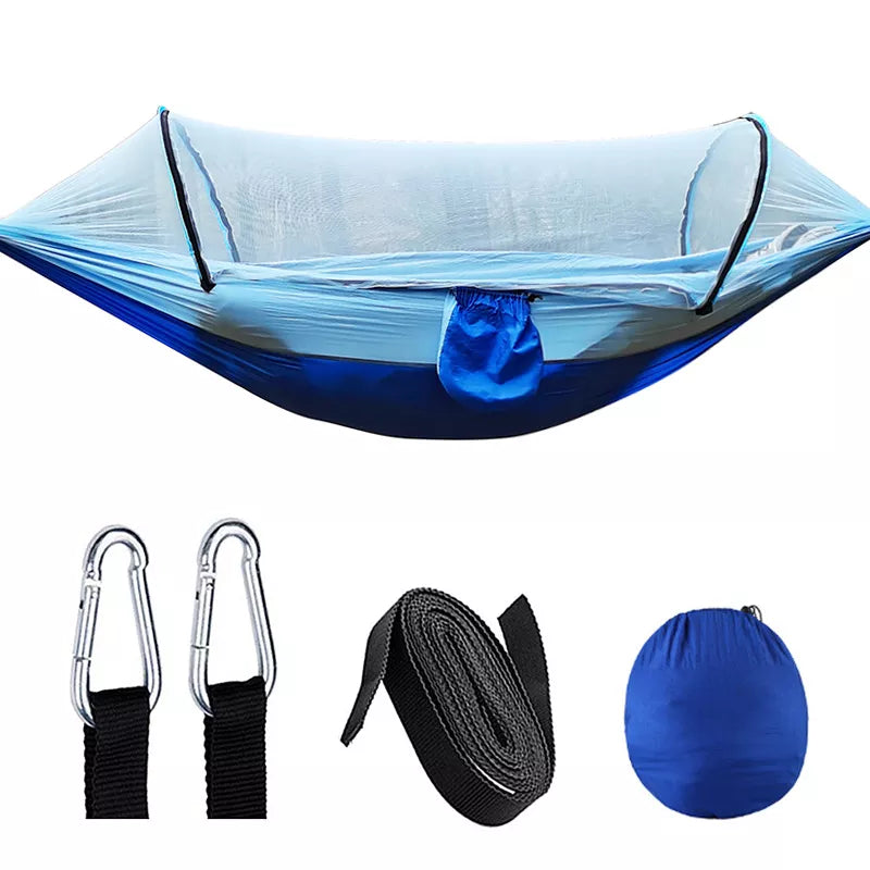 Skanto | Automatisk hurtigåpningsmyggnett-hengekøye: Utendørs camping-sving med anti-kipp nylon skrivebordstol - 260x140cm