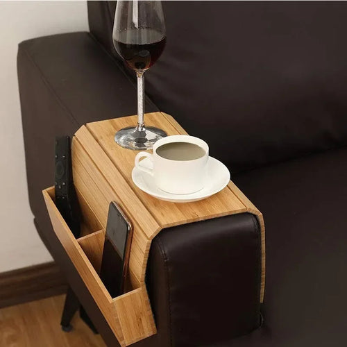 Minimalist Bamboo Sofa Armrest Organizer | Skanto