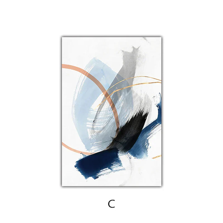 Moderne Abstrakt Bred Stroke Veggkunst Fine Art Lerret Trykk Blå Beige Med Hint Av Oransje Gull Nordiske Bilder For Stueinnredning | Skanto