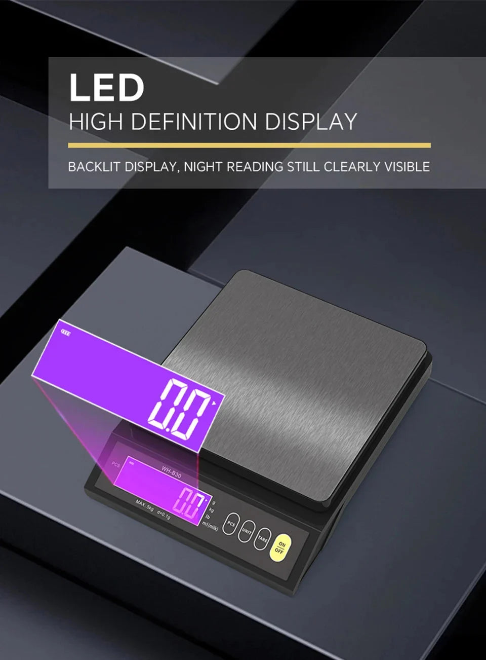 Skanto | 5 kg/0,1 g og 10 kg/1 g digital elektronisk kjøkkenvekt, LCD-skjerm, hel vanntett rustfritt stålværktøy for baking
