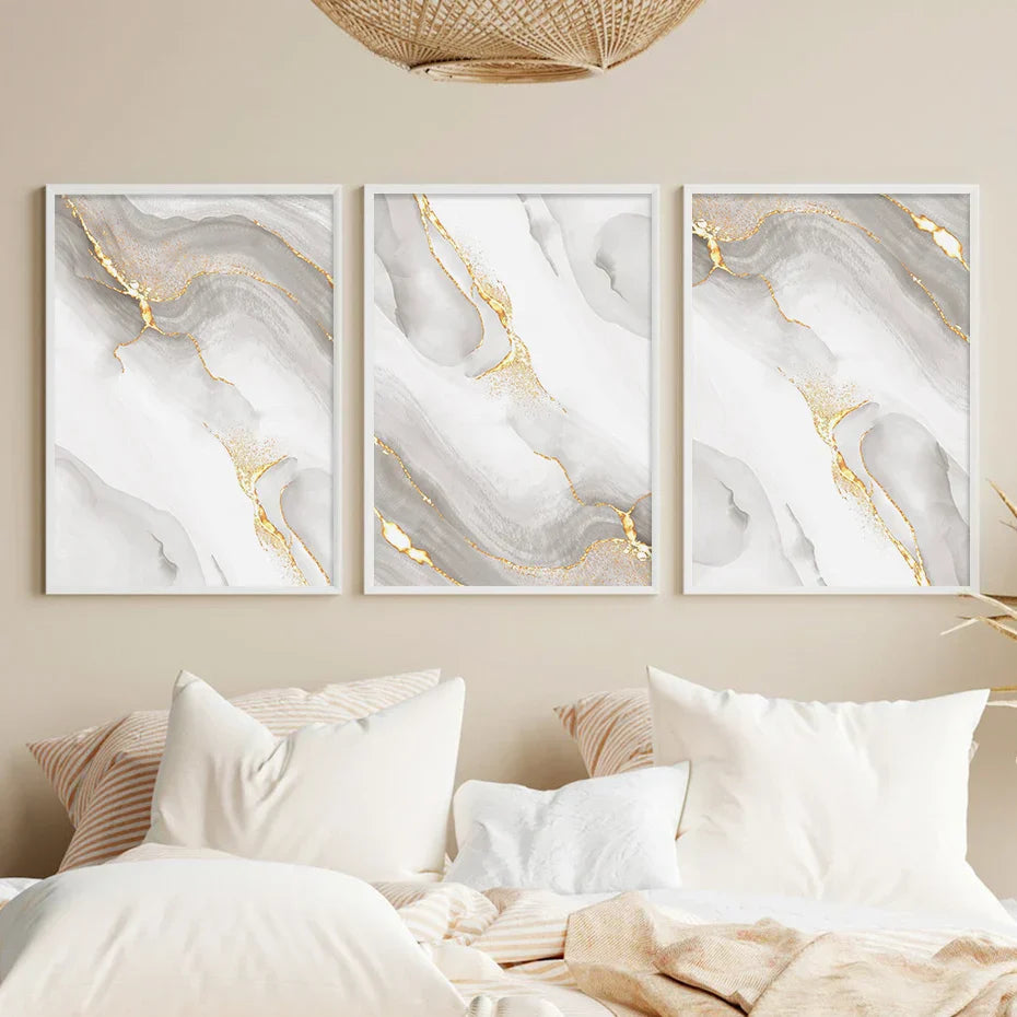 Lett Luksus Gylden Grå Marmor Print Veggkunst Kvalitets lerreter Poster Abstrakt Minimalistiske Bilder For Moderne Stueinnredning | Skanto