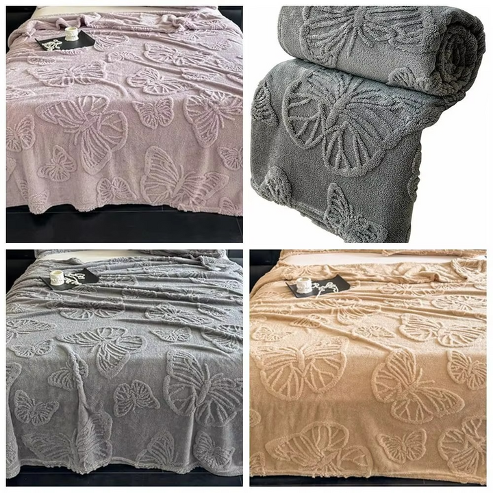 Dobbeltsidig avkjølende teppe med pustende kald effekt og 3D sommerfugl jacquard-design | Skanto