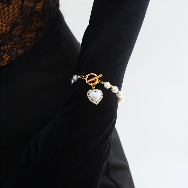 Skanto | Perle Hjerte Diamant Akkompagnert Armbånd