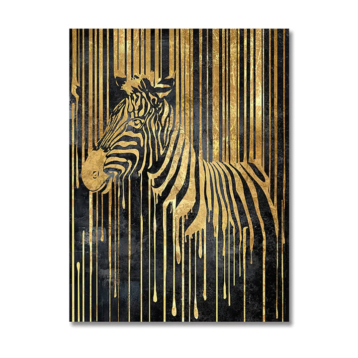 Moderne abstrakte gyldne zebra-linjer løve elefant tiger veggkunst fine art lerret utskrifter bilder for luksus leilighet stue spisestue kunst dekor | Skanto